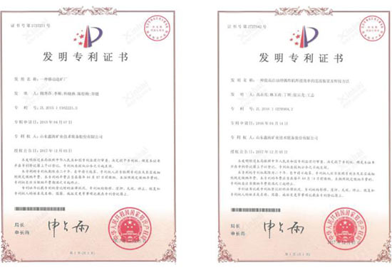 鑫海选矿设备专利证书
