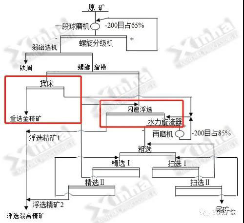 金氧化原生混合矿重选+闪速浮选工艺